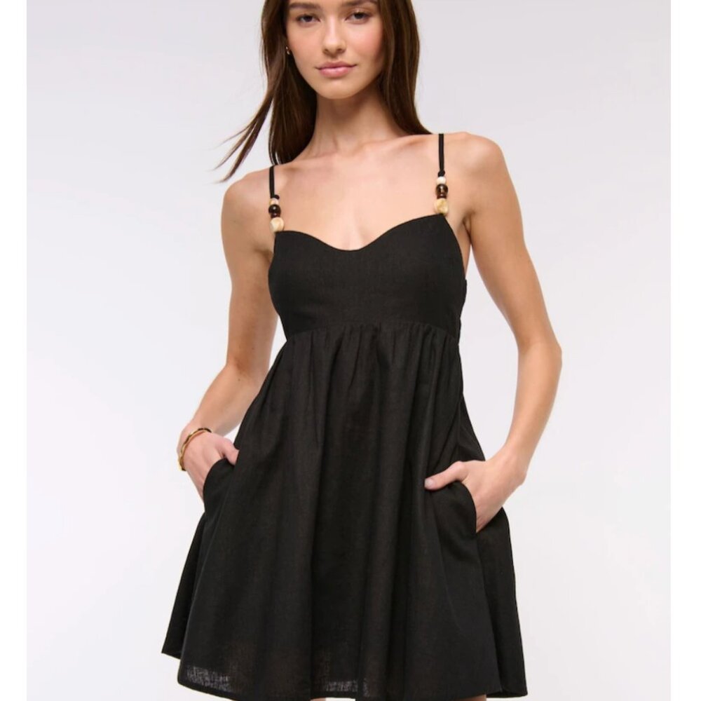 Abercrombie & Fitch  Black Beaded Babydoll Skort Dress sz XL
